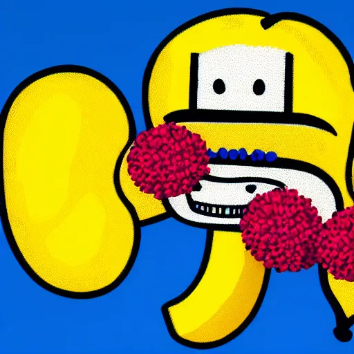 Prompt: a cartoon banana with pom poms on its hands, a computer rendering by lichtenstein, reddit contest winner, toyism, contest winner, booru, dynamic pose