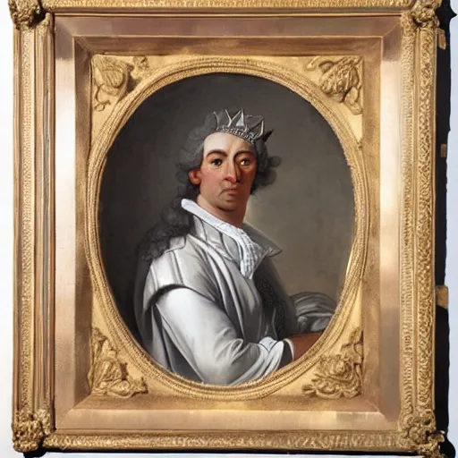 Prompt: A rococo portrait of Kaoleen as the King of Europe, by Jacques-Louis David, Réunion des Musées Nationaux, Louvre Catalogue photography