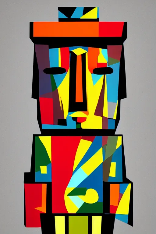 Image similar to cubist moai statue cutout digital illustration cartoon colorful beeple