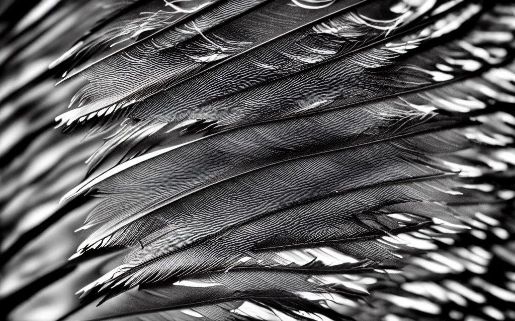 Image similar to close up of feathers, high contrast cinematic lighting, ambient occlusion render, duotone, detailed