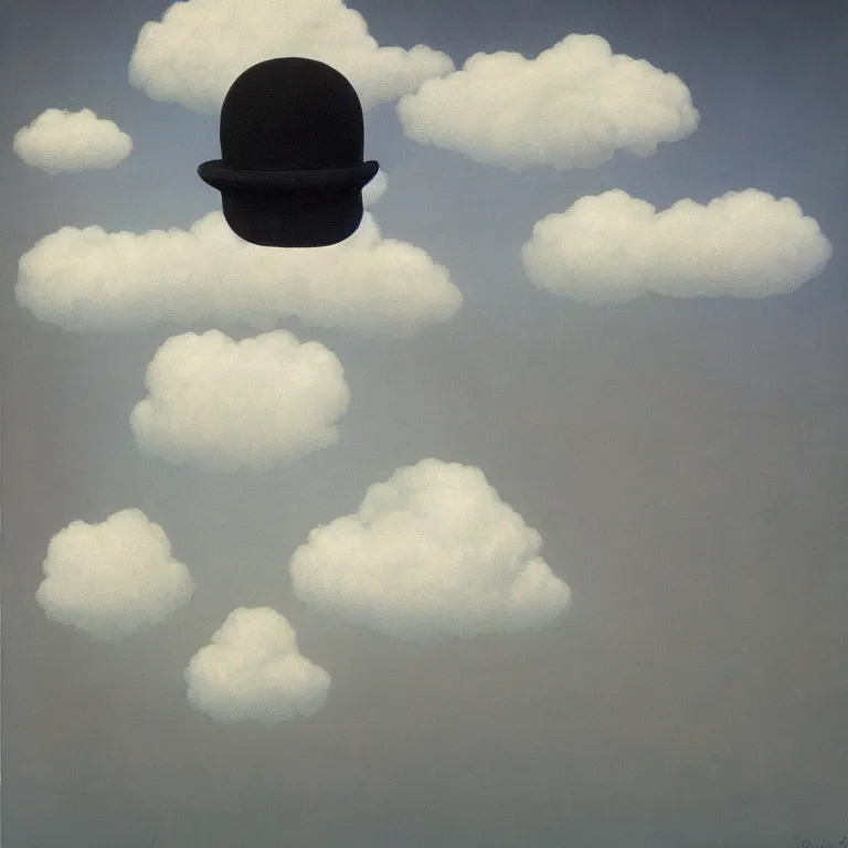 Image similar to portrait of a cloud faced man, by rene magritte, centered, detailed painting, hd, hq, high resolution, high detail, 4 k, 8 k