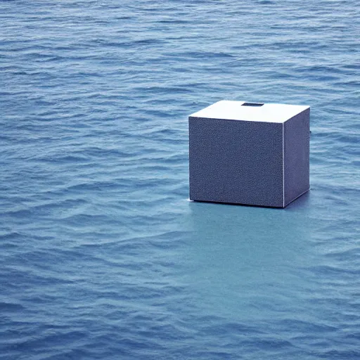 Image similar to A cube in the middle of the sea in the style of Richard Serra