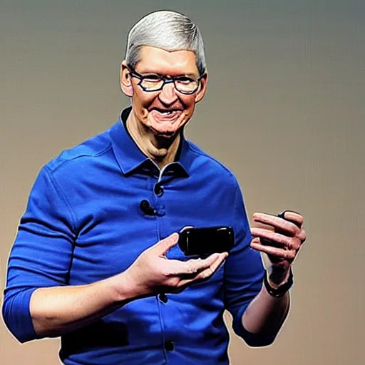 Prompt: Tim Cook holding an Android phone