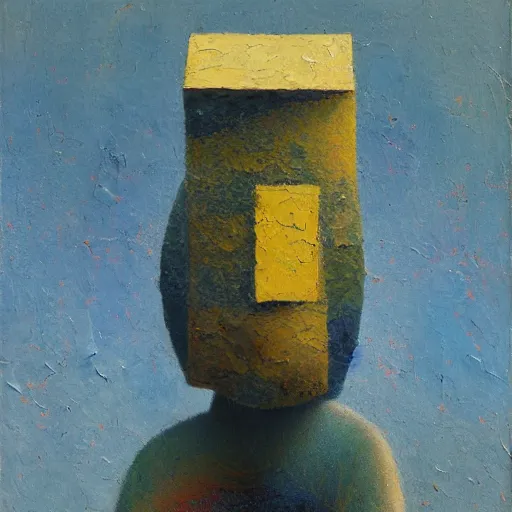 Prompt: an impasto painting by shaun tan of an abstract sculpture by the caretaker and ivan seal