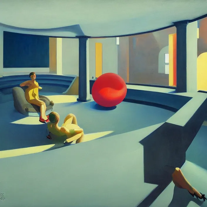 Image similar to round metaballs belting together and dripping on the floor, painted by Edward Hopper, painted by James Gilleard, surrealism, airbrush