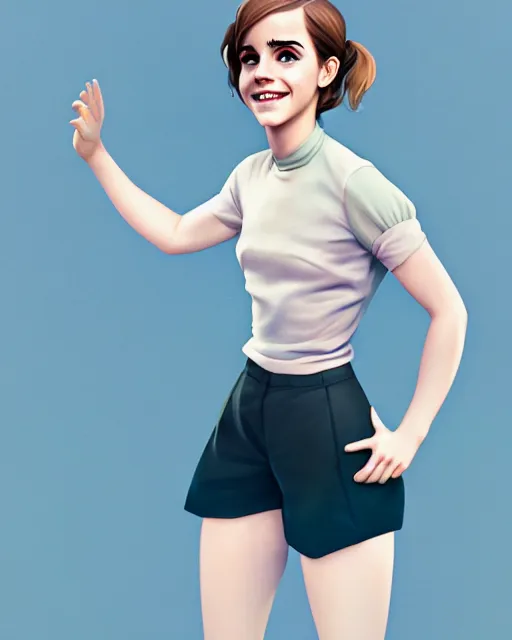 Image similar to beautiful full body Emma Watson smiling illustration by lois van baarle and loish and ross tran and rossdraws and sam yang and samdoesarts and artgerm and Cecil Beaton, Lee Miller, Irving Penn, David Bailey, 3D unreal 5, DAZ, hyperrealistic, octane render, cgsociety