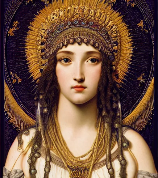 Image similar to portrait of a beatiful young goddess with intricate jellyfish headdress, dark background, intricate hyper detailed art by john william godward and ernst haeckel and james jean
