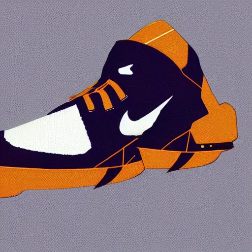 Prompt: retro futuristic Nike Space Hippie sneakers by syd mead, knitted mesh material, matte painting, geometric shapes