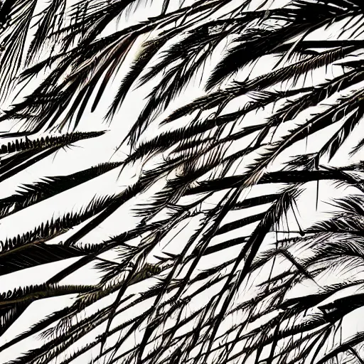 Prompt: palm leaves on the beach, color splash, blade runner