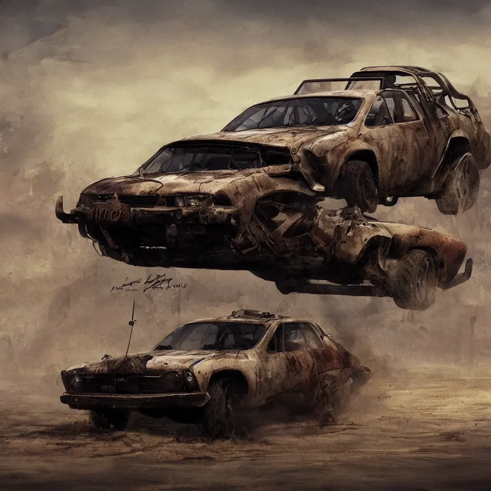 Image similar to a lonely Dacia 1310 in Mad Max, artstation, concept art