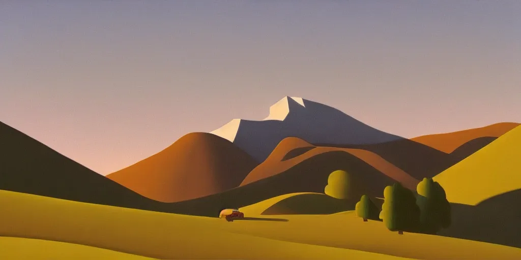 Image similar to the mountain in the distance, summer evening, kenton nelson