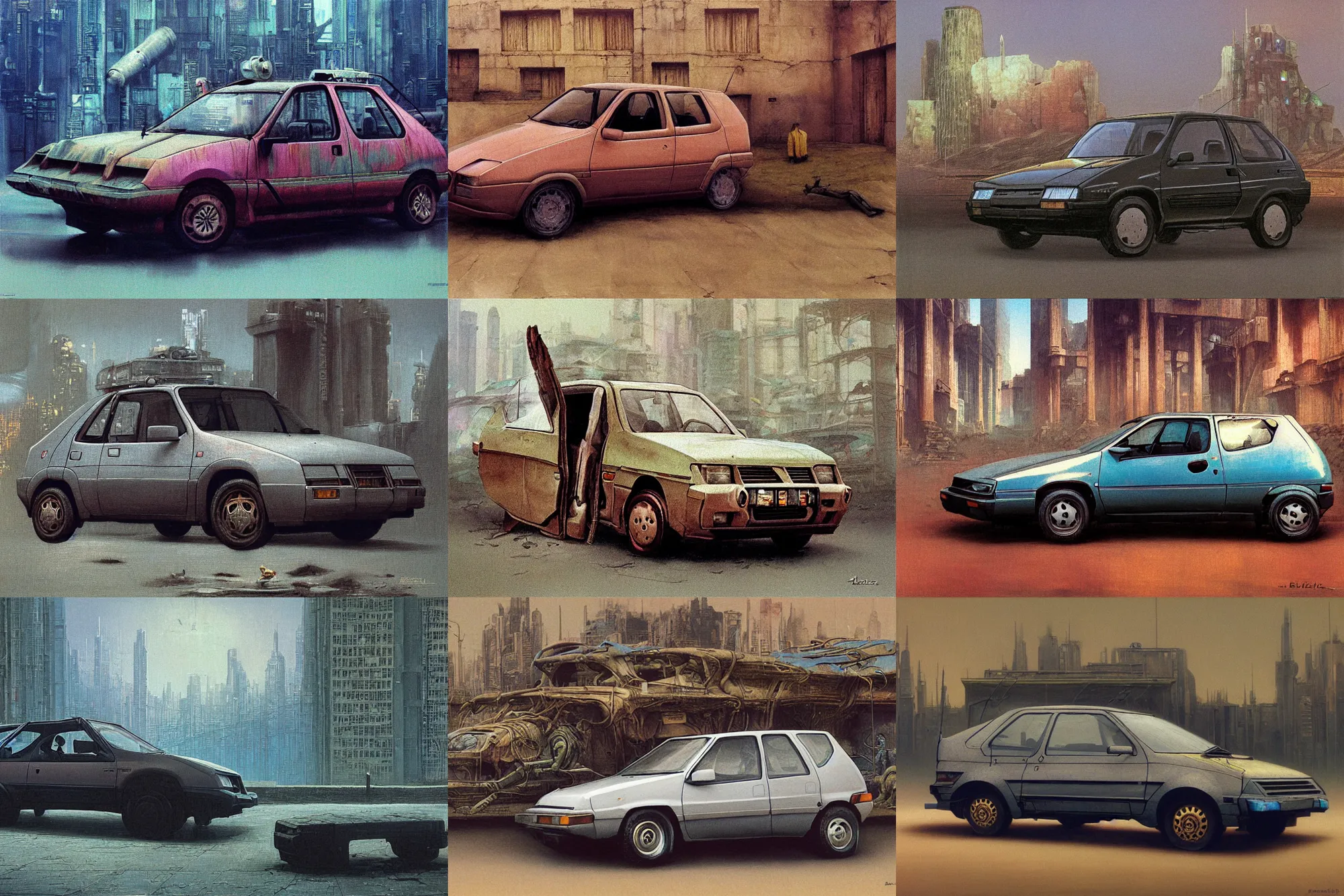 Prompt: a marketplace photo of a cyberpunk Vauxhall Nova 1990 by Beksinski