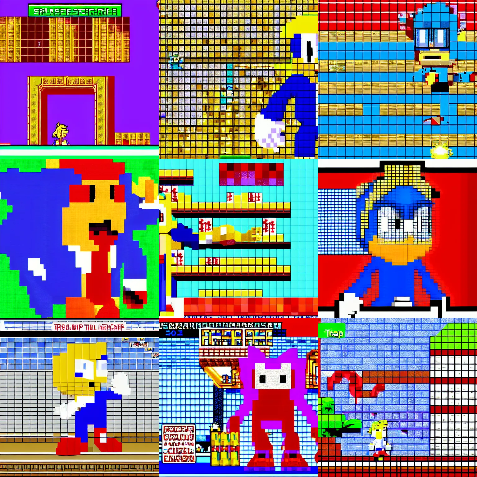 Prompt: screenshot of donald trump in sonic the hedgehog pixel art