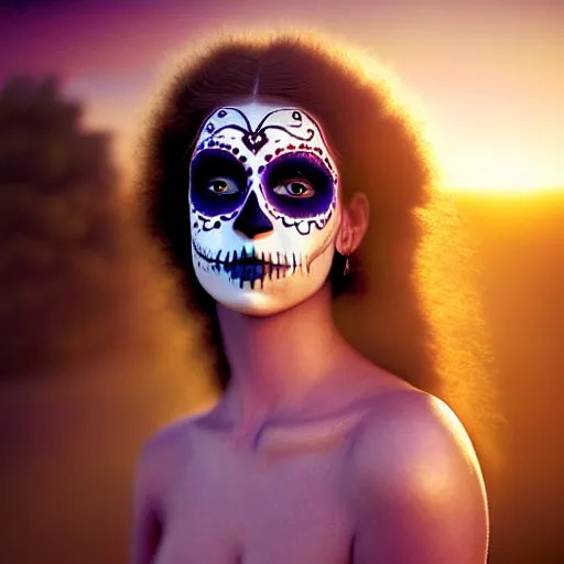 Image similar to photographic portrait of a stunningly beautiful renaissance day of the dead female in soft dreamy light at sunset, contemporary fashion shoot, by edward robert hughes, annie leibovitz and steve mccurry, david lazar, jimmy nelsson, breathtaking, 8 k resolution, extremely detailed, beautiful, establishing shot, artistic, hyperrealistic, beautiful face, octane render