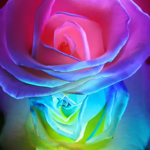 Prompt: award - winning photo of a prismatic, bio - luminescent, pastel colored, rose chimera