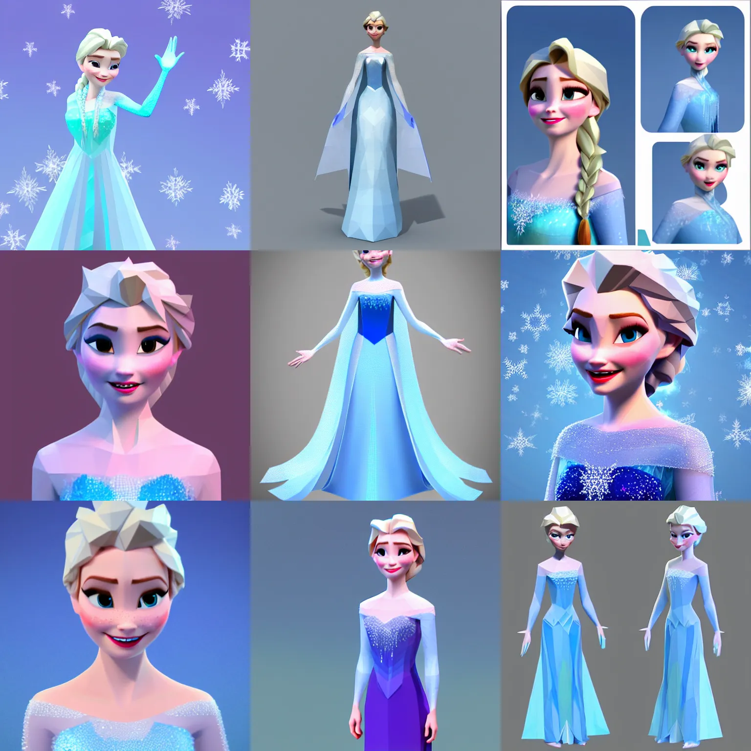 Prompt: 3 d low poly elsa frozen