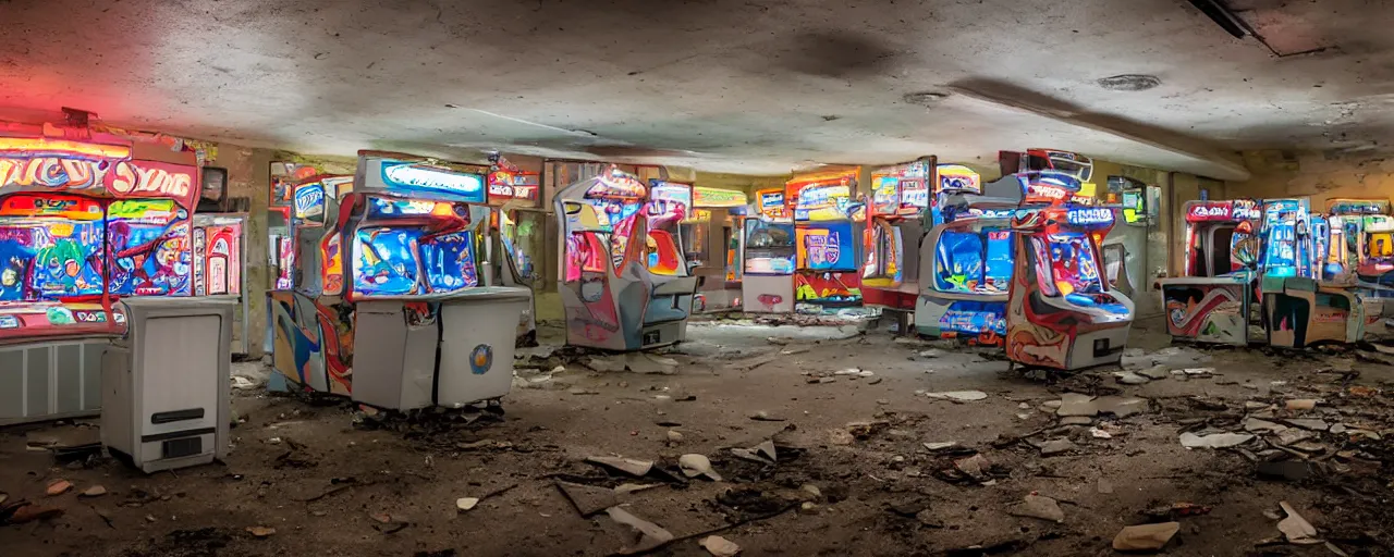 Image similar to An abandoned 80's arcade, XF IQ4, 150MP, 50mm, F1.4, ISO 200, 1/160s, natural light