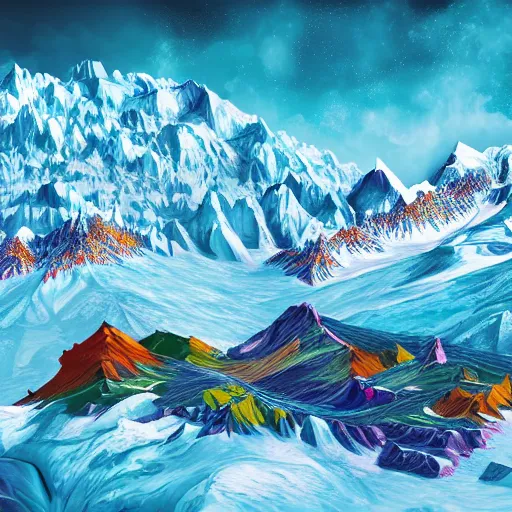 Prompt: epic colourful masterpiece of steal revelations in Antarctica copulation of wise mountains, cinematic, establishing shot, extremely high detail, photorealistic, cinematic lighting, intricate line drawings, 8k resolution