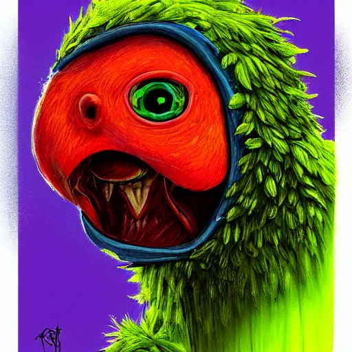 Image similar to a tennis ball monster bird, digital art, fantasy, magic, chalk, trending on artstation, ultra detailed, professional illustration by basil gogos