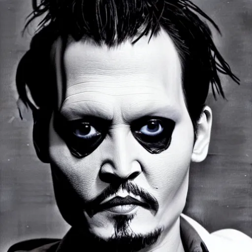 Prompt: Johnny Depp, prosthetic makeup design by H.R Giger