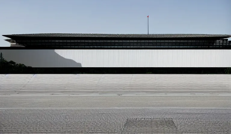 Image similar to A palace exterior designed by Ryoji Ikeda, photograph by Iwan Baan, long shot