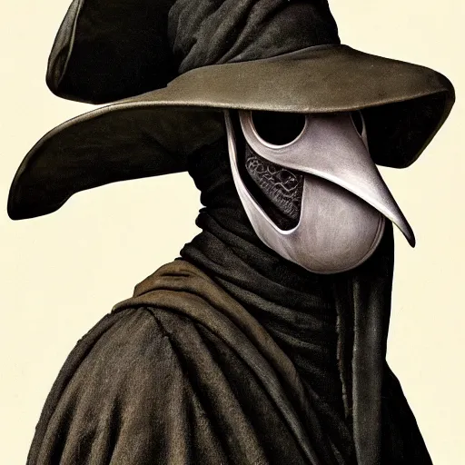 Prompt: A plague doctor front portrait by Norman Rockwell masterpiece, octane trending on cgsociety, Extremely detailed, 8k, profile picture