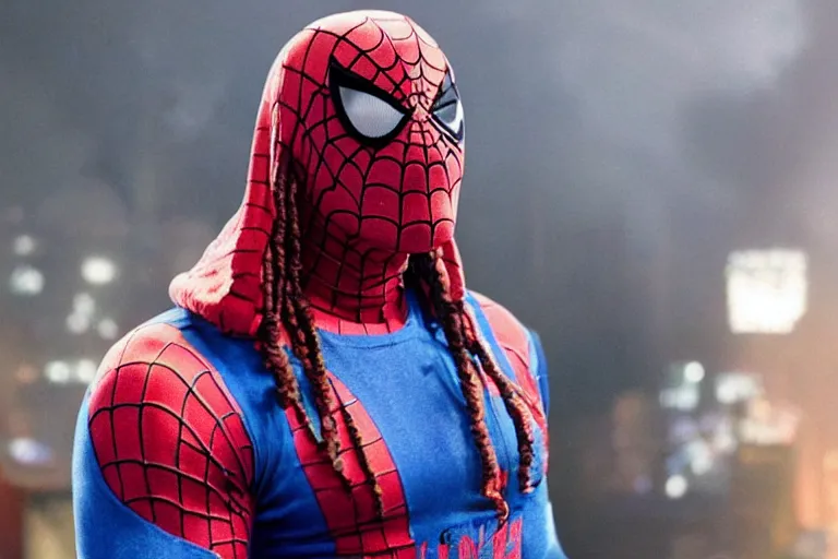 Image similar to film still of Snoop Dogg buffed like Dwayne Johnson in Spider-man 3 2007, 4k