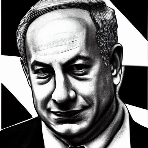 Image similar to a portrait of benjamin netanyahu by dan hillier