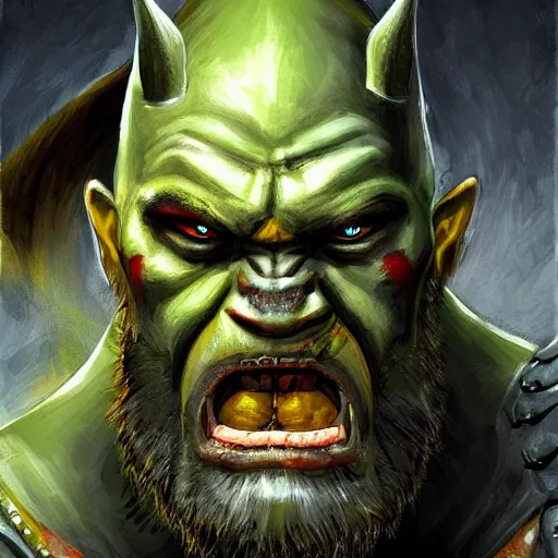 Image similar to orc warrior, high quality, portrait, painting in style of Karl Kopinski