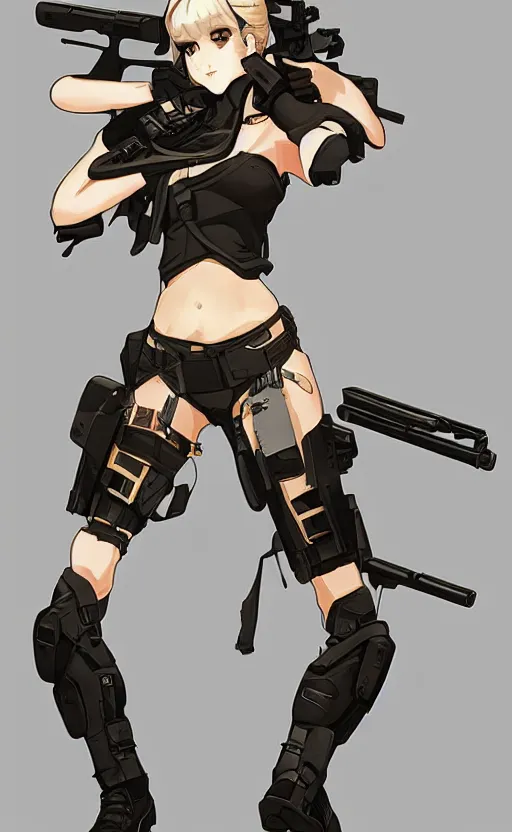 Image similar to girl, character design art, stunning, guns, girls frontline, matte, 150mm, illustration, artstation, by akio watanabe, metal gear visuals