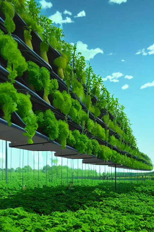 Image similar to vertical agriculture, solarpunk, studio ghibli, octane render, 4 k