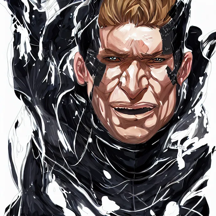 Image similar to portrait of eddie brock, anime fantasy illustration by tomoyuki yamasaki, kyoto studio, madhouse, ufotable, symmetrical face, trending on artstation