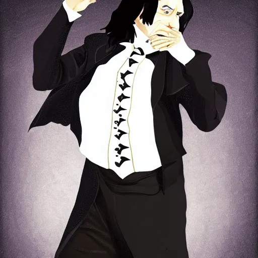 Image similar to Severus Snape dancing in a bar, full body, realistic, digital art