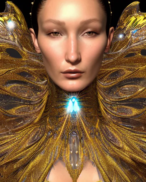 Image similar to a highly detailed metahuman 4 k close up render of an alien goddess bella hadid as alien in iris van herpen dress schiaparelli in diamonds crystals swarovski and jewelry iridescent in style of alphonse mucha gustav klimt trending on artstation made in unreal engine 4