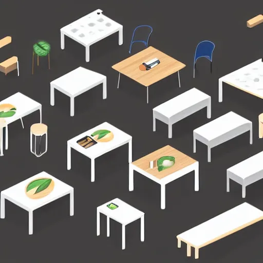 Image similar to isometric cartoon of funky recreational cannabis cafe area, coffee machine, aluminum sheen, wooden furniture, people drinking coffee and smoking cannabis, only 2 tables chairs, 4 cannabis pots, by benoit mandelbrot, low poly cute minimal interior design concept art illustrated by anni albers