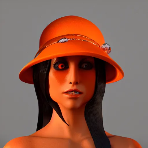 Prompt: fantasy witch wearing an orange hat, extreme detail, octane render, trending on artstation, 4 k, medium shot, symmetrical, bokeh, volumetric lighting, subsurface scattering.