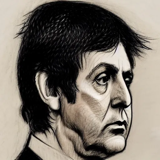 Image similar to a realistic yet scraggly portrait sketch of the side profile of a stern and sophisticated young paul mccartney, trending on artstation, intricate details, in the style of frank auerbach, in the style of sergio aragones, in the style of martin ansin, in the style of david aja, in the style of mattias adolfsson