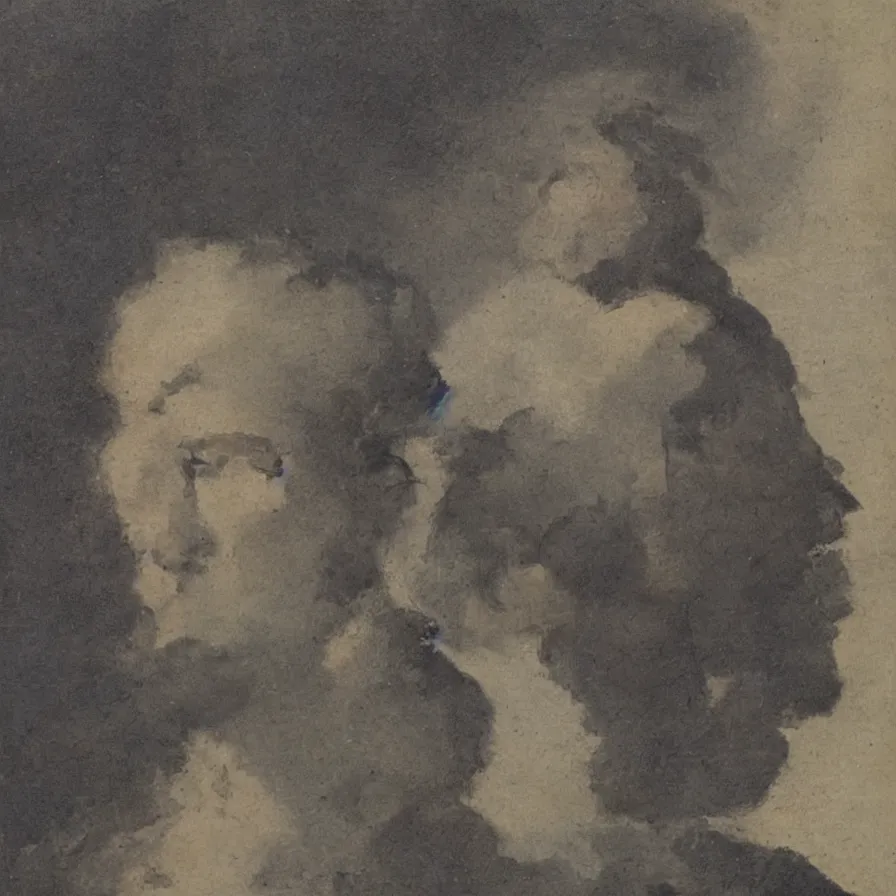 Image similar to Full figure portrait of a man whose head is a dark thundering cloud.