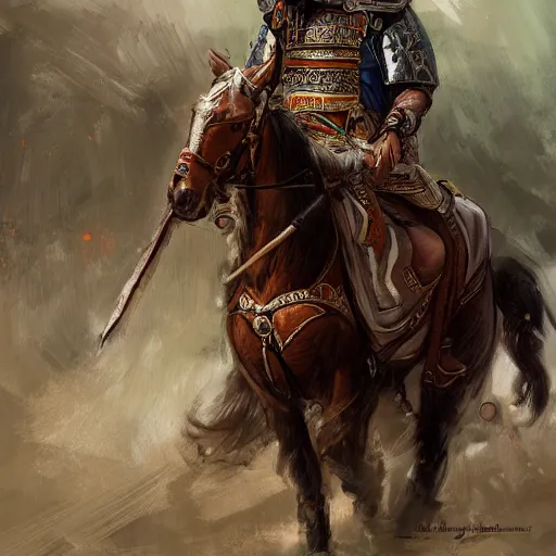 Image similar to bulgarian cavalryman in byzantine service, painting art, artstation trending, hd,