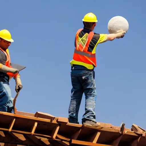 Image similar to Two construction workers removing the moon from the sky