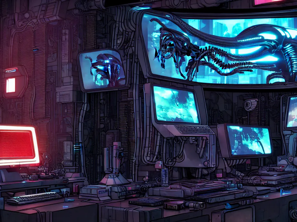 Image similar to a comic book page of a giantic retrofuturistic monitor made by elephant heads, a digital music sheet displayed in the screen, futuristic, cyberpunk, xenomorphic, biomechanical, posthuman, liminal, realistic, ultra detailed, 8 k, cycles render engine, chromatic aberration, dof