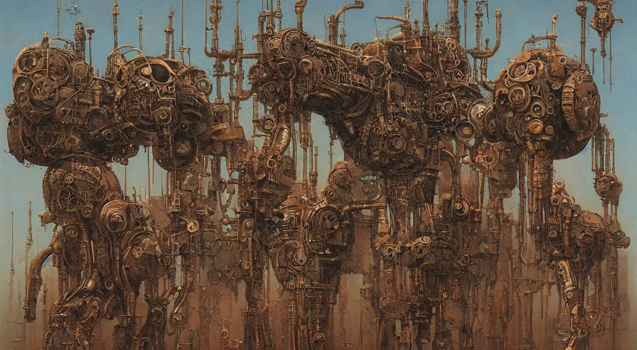 Image similar to steampunk robots by vladislav beksinski