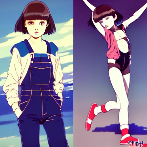 Image similar to a beautiful! boyish! natalie portman alluring gravure! model, wearing oversized mayan bomber jacket and leotard with overalls, bulky poofy bomber jacket with mayan patterns, gapmoe yandere grimdark, trending on pixiv fanbox, painted by greg rutkowski makoto shinkai takashi takeuchi studio ghibli, akihiko yoshida