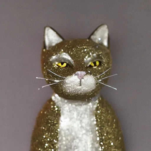 Image similar to cat with skin of texture of glitter inside cy, lsd