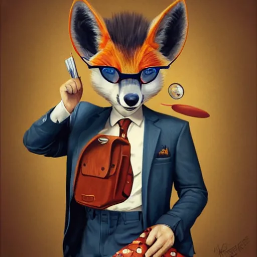 Prompt: a cute male anthropomorphic vulpes vulpes fulva teacher wearing suit working at a school, pixar style, by tristan eaton stanley artgerm and tom bagshaw.