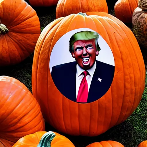 Prompt: photo pumpkin carving of donald trump face, 8 0 0 t, 3 5 mm, full - hd