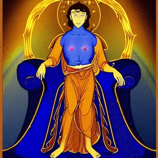 Image similar to what looked like a throne of lapis lazuli, and high above on the throne was a figure like that of a man. waist up, he looks like glowing metal, as if full of fire, and that from there down he looked like fire ; and brilliant light surrounded him. like the appearance of a rainbow in the clouds on a rainy day.