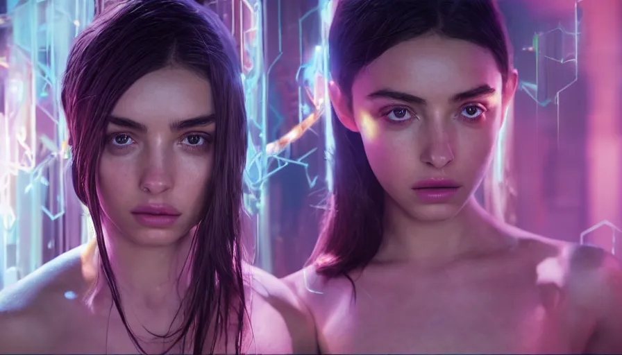 Image similar to intimacy, altered carbon, highly detailed surreal vfx portrait of a robot android, young ana de armas, madison beer, stephen bliss, unreal engine, greg rutkowski, loish, rhads, beeple, makoto shinkai and lois van baarle, ilya kuvshinov, rossdraws, tom bagshaw, global illumination, detailed and intricate environment