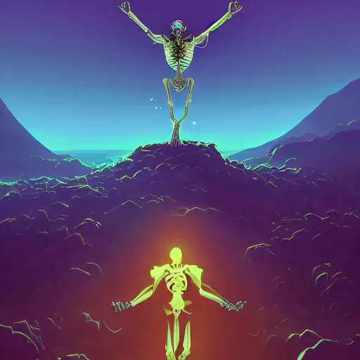 Prompt: Jesus Christ as skeleton inside an epicenter of a thermonuclear blast standing on the Earth sphere with radioactive rays to the sides, Video game icon design , 2d game fanart behance hd by Jesper Ejsing, by RHADS, Makoto Shinkai and Lois van baarle, ilya kuvshinov, rossdraws global illumination