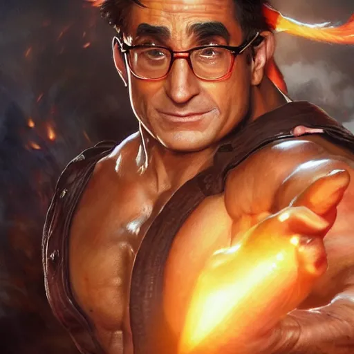 Prompt: bob saget as sagat street fighter, jump kick, 4 k, ultra realistic, detailed focused art by artgerm and greg rutkowski and alphonse mucha